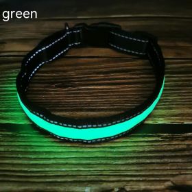 LED Luminous Dog Collar Highlight Reflective Leather Reflective Stripe Ribbon (Option: Green-L)