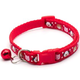 Cartoon Printed Cat Collar With Bell (Color: Red)