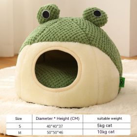 Pet Cat Dog Nest Little Frog Series Warm Plush Mat Autumn Winter Pet House Full Package Nest For Small Cats Dogs Within 5KG (Option: Green Nest-M)