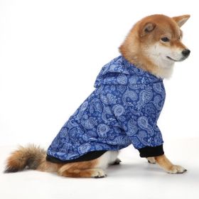 Christmas Dog Clothes Thickened Plaid Hooded Two-leg Sweater (Option: Blue Paisley-L)