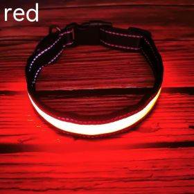 LED Luminous Dog Collar Highlight Reflective Leather Reflective Stripe Ribbon (Option: Red-M)