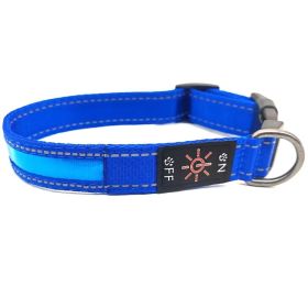 LED Luminous Dog Collar Highlight Reflective Leather Reflective Stripe Ribbon (Option: Colorful Blue-M)