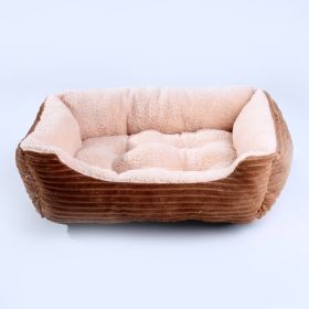 Four Seasons Universal Pet Bed Candy Color Square Kennel Teddy Pomeranian Mat Cat Nest Pet Bed (Option: Brown-S)